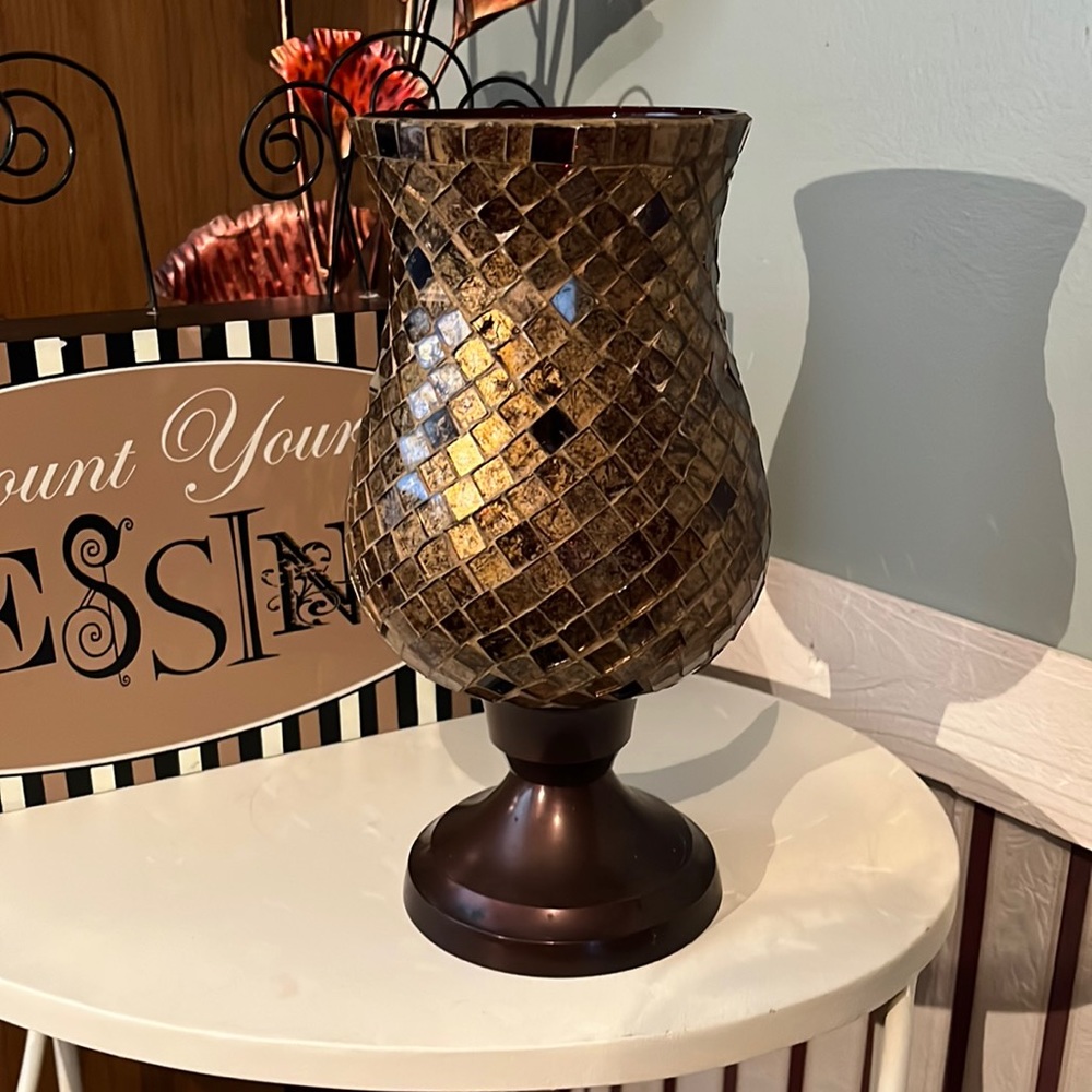 Beautiful Mosaic Glass Candle Holder & Base